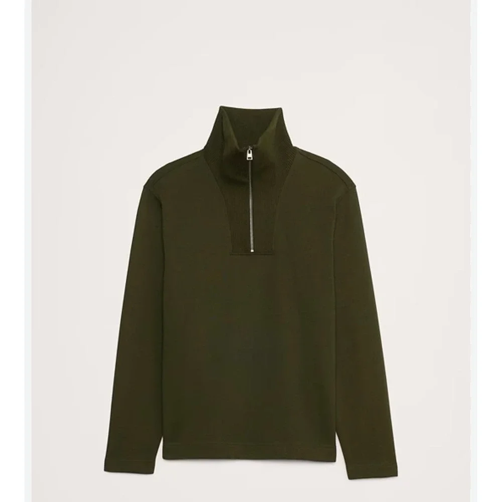 Banana Republic Mens Olive Green Ribbed Mock Neck Half Zip Sweatshirt Size M